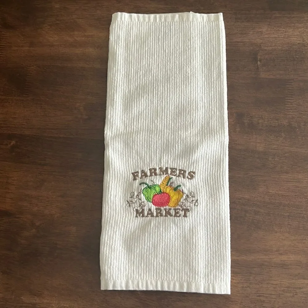 White Cotton Farmers Market Vegetables Kitchen Bar-Mop 18” by 16”